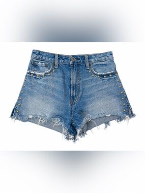 Abercrombie & Fitch Annie High Rise Shorts 26 Denim Blue Distressed Raw Hem Y2K